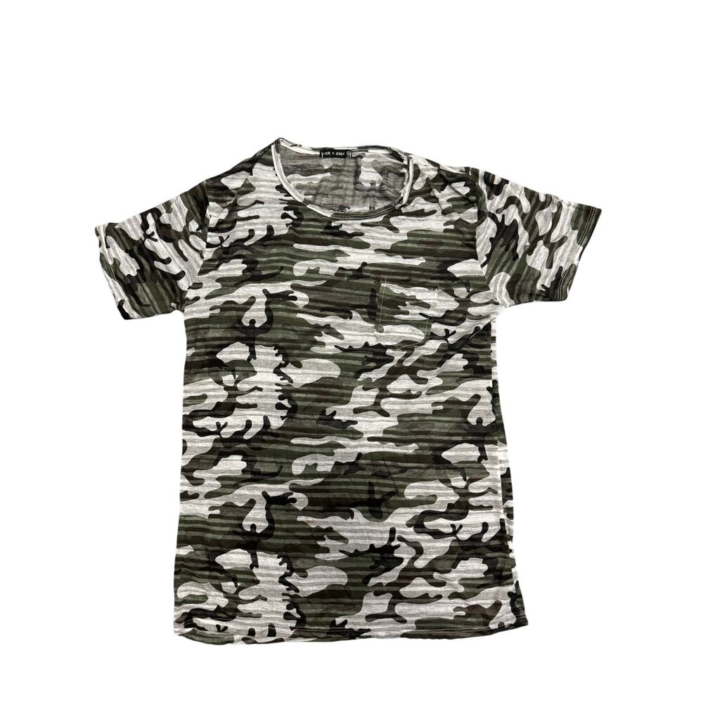 Made in Italy Green & Grey Camouflage Distressed T-Shirt XL feels like L